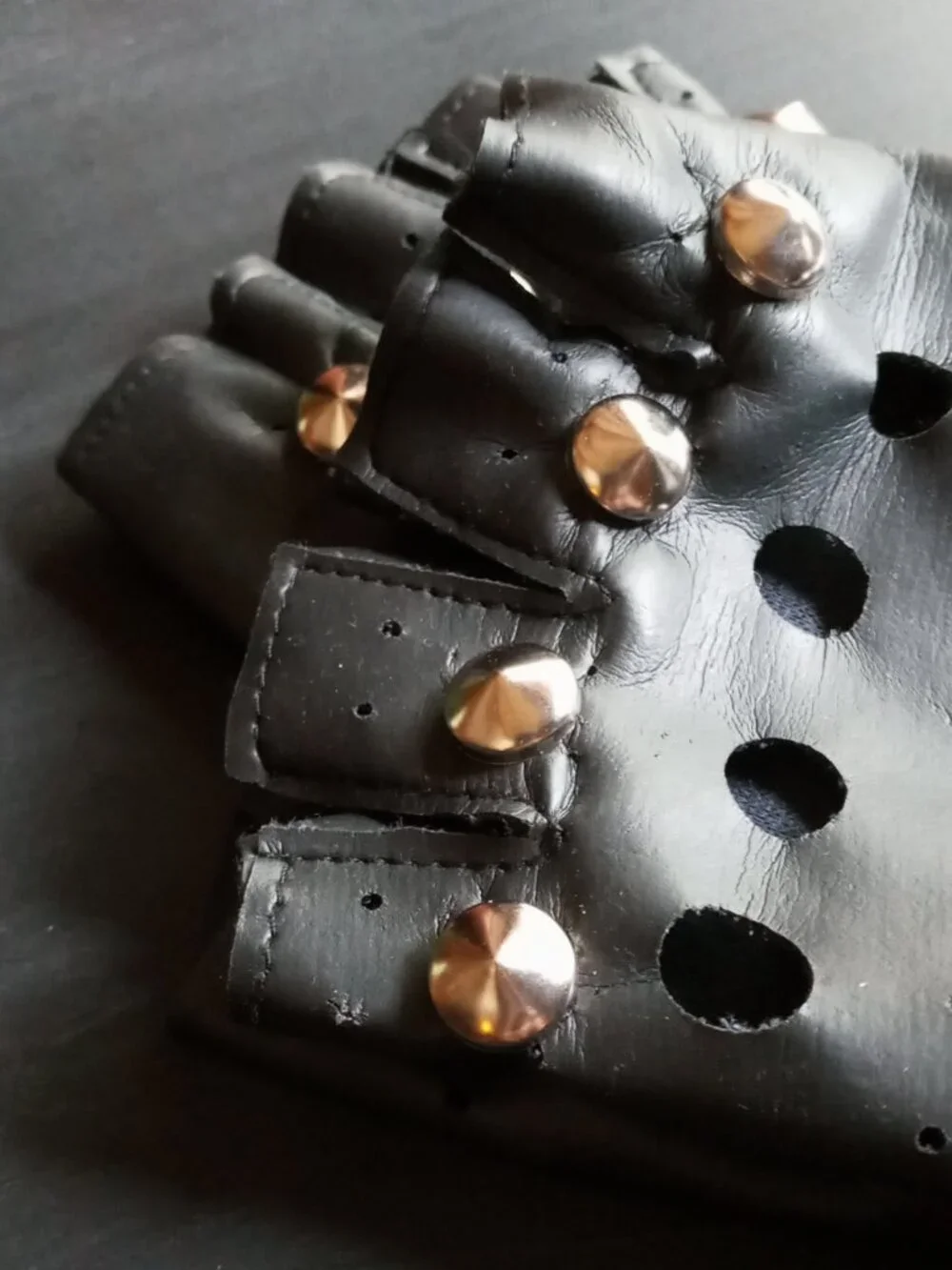 Bad to the Bone Punk Rock Studded Fingerless Black Faux Leather Gloves Costume